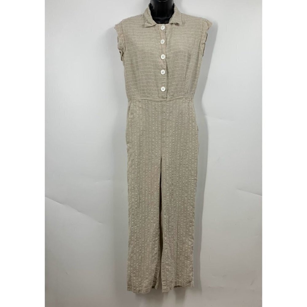 Christy Dawn Women's Striped 100% Linen Sleeveless Straight Leg Jumpsuit Size M